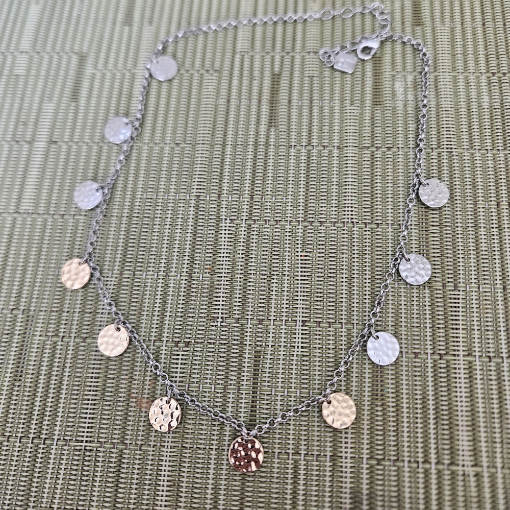 Park Lane Elegant Silver and Gold Disc Necklace